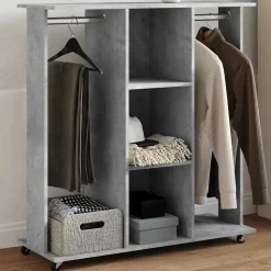 vidaXL Kledingkast met wielen 102x38x110 cm bewerkt hout betongrijs