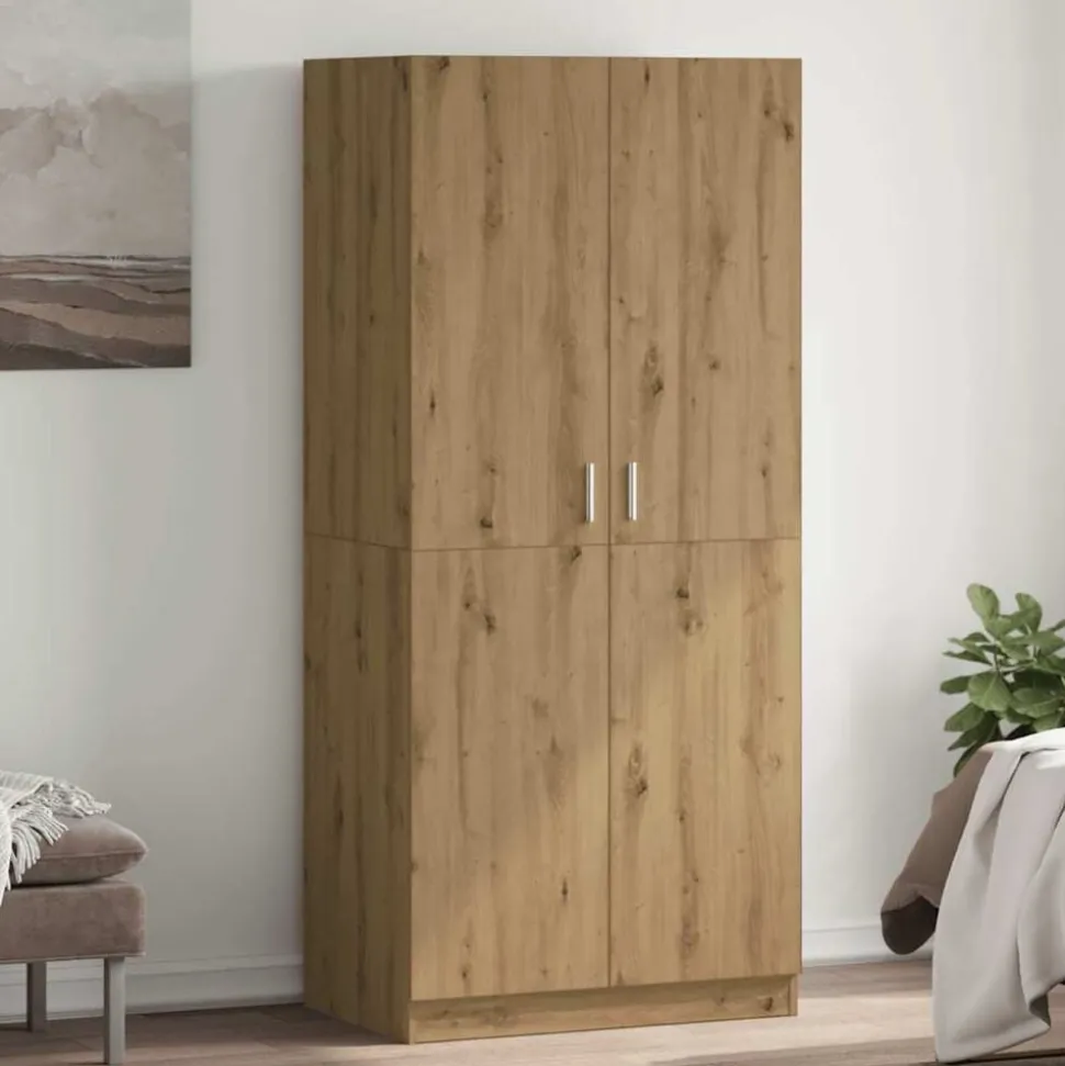 vidaXL Kledingkast 80x52x180 cm bewerkt hout artisanaal eikenkleurig