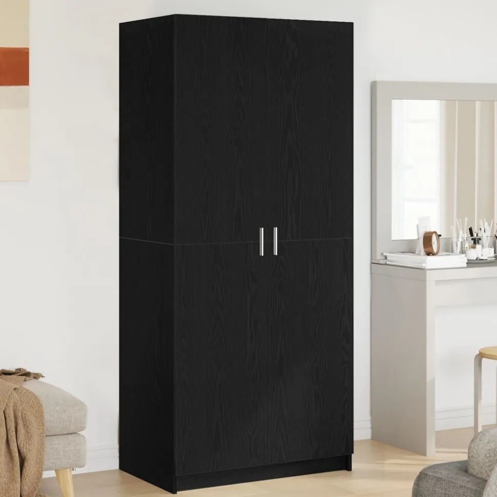 vidaXL Kledingkast Zwart Eiken 80 x 50,5 x 180 cm Bewerkt hout