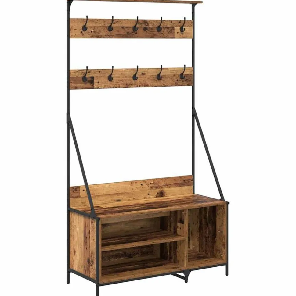 vidaXL Kledingrek met plank Oud Hout 100 x 41 x 184 cm Bewerkt hout