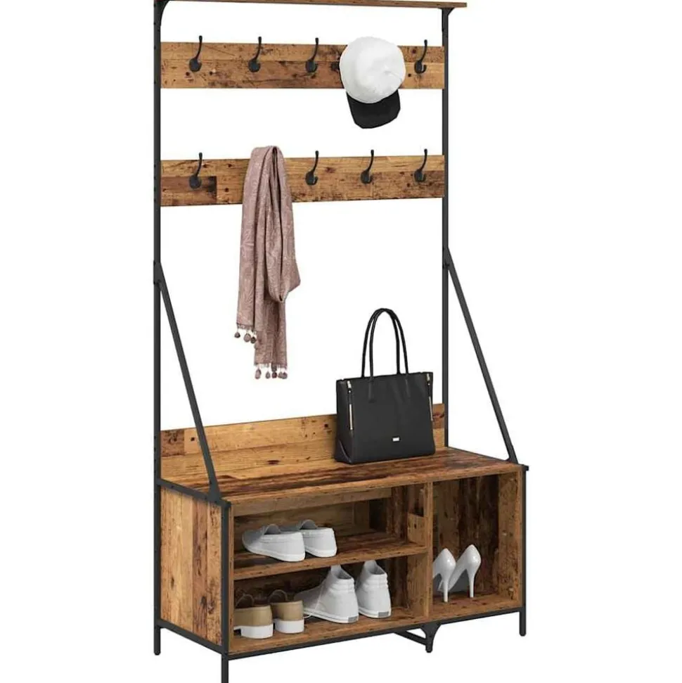 vidaXL Kledingrek met plank Oud Hout 100 x 41 x 184 cm Bewerkt hout