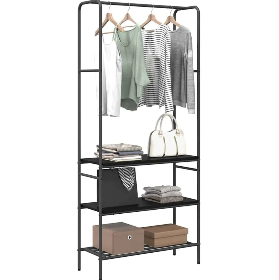 vidaXL Kledingrek met plank Zwart Eiken 77 x 30 x 171 cm Bewerkt hout