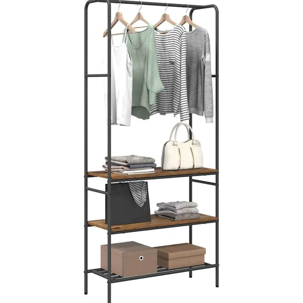 vidaXL Kledingrek met plank Oud hout 77 x 30 x 171 cm Bewerkt hout