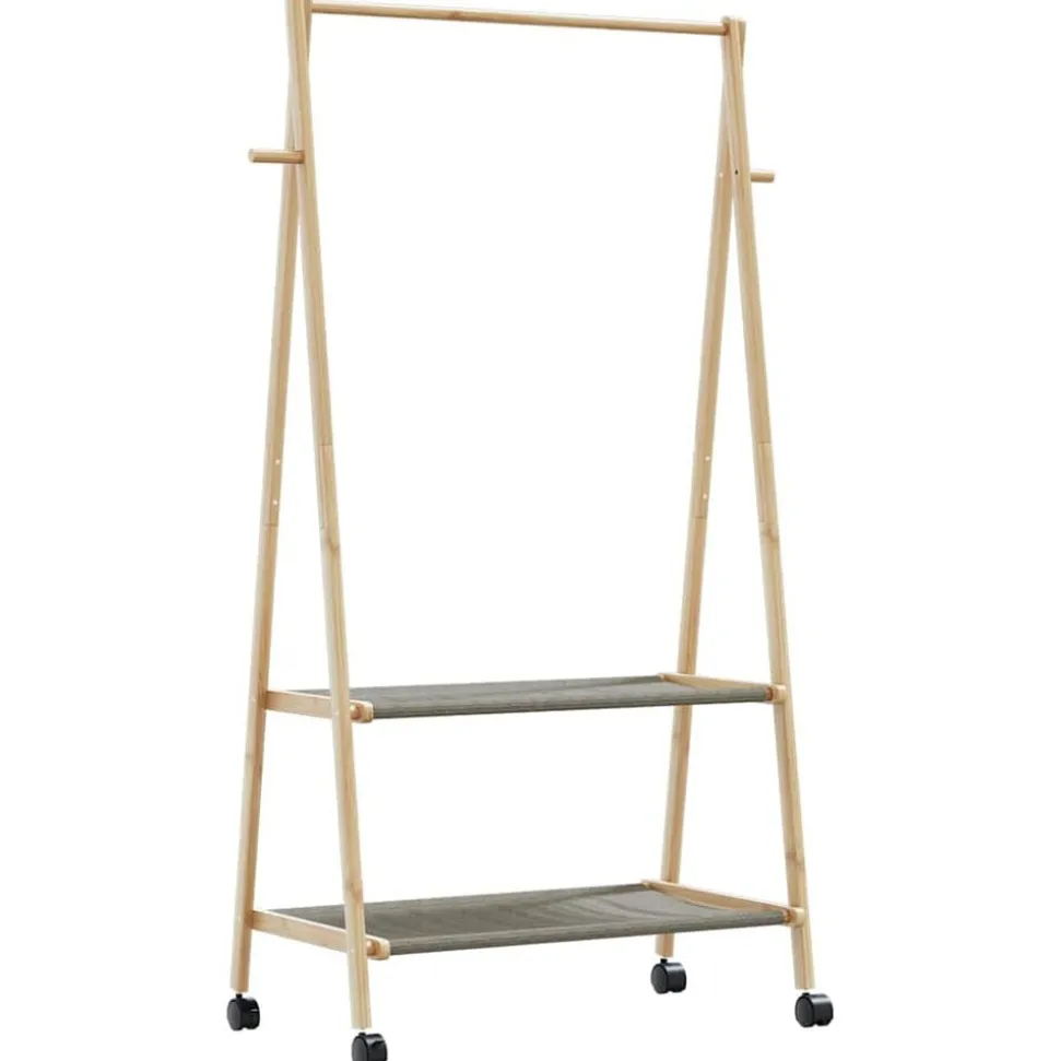 vidaXL Kledingrek met schappen en wielen 96x45,5x155,5 cm bamboe