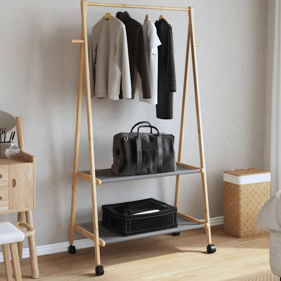 vidaXL Kledingrek met schappen en wielen 96x45,5x155,5 cm bamboe