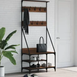 vidaXL Kledingrek met schoenenrek 80x40x184 cm bruin eikenkleur