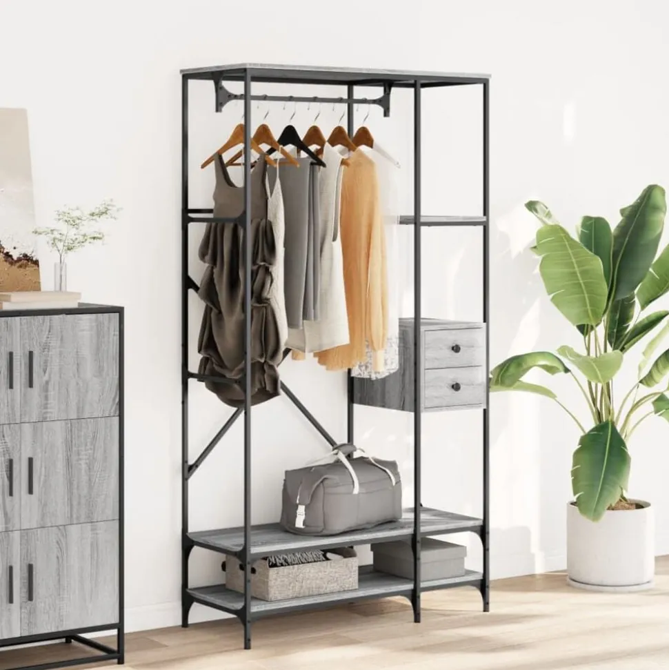 vidaXL Kledingrek met schappen bewerkt hout grijs sonoma eikenkleurig