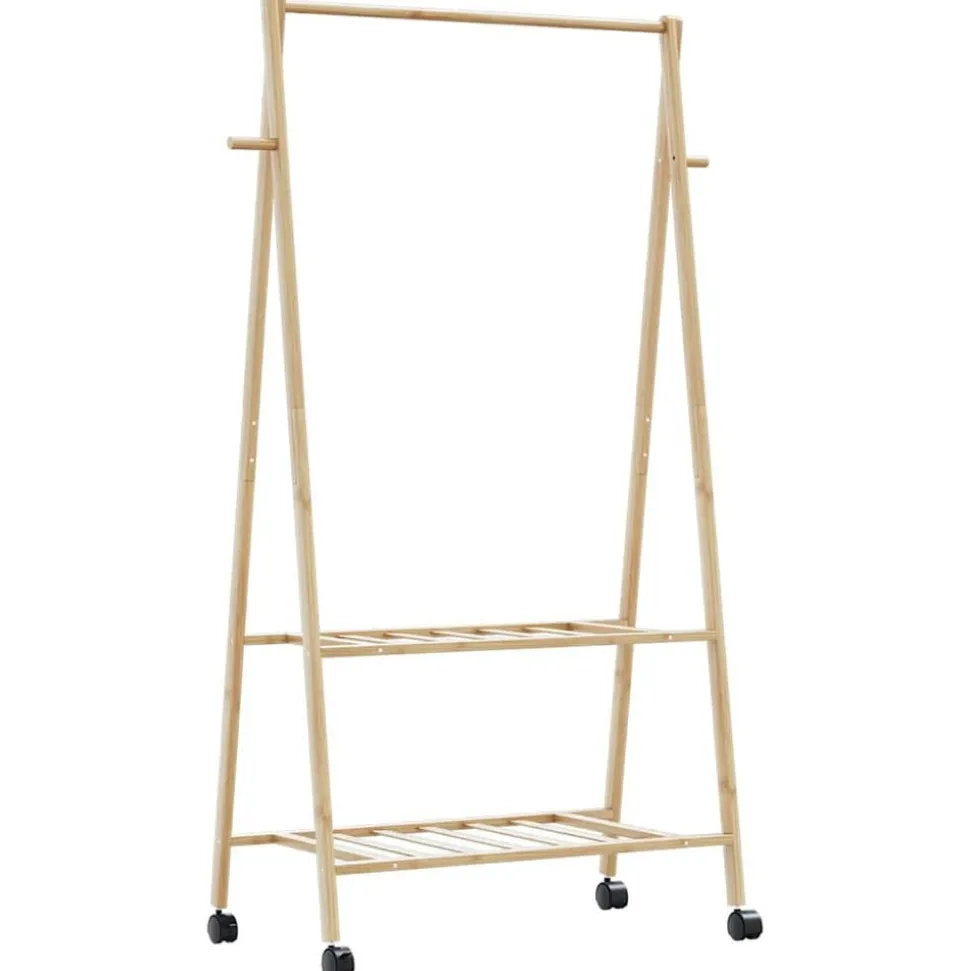 vidaXL Kledingrek met schappen en wielen 96x45,5x155,5 cm bamboe