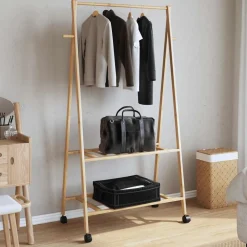 vidaXL Kledingrek met schappen en wielen 96x45,5x155,5 cm bamboe