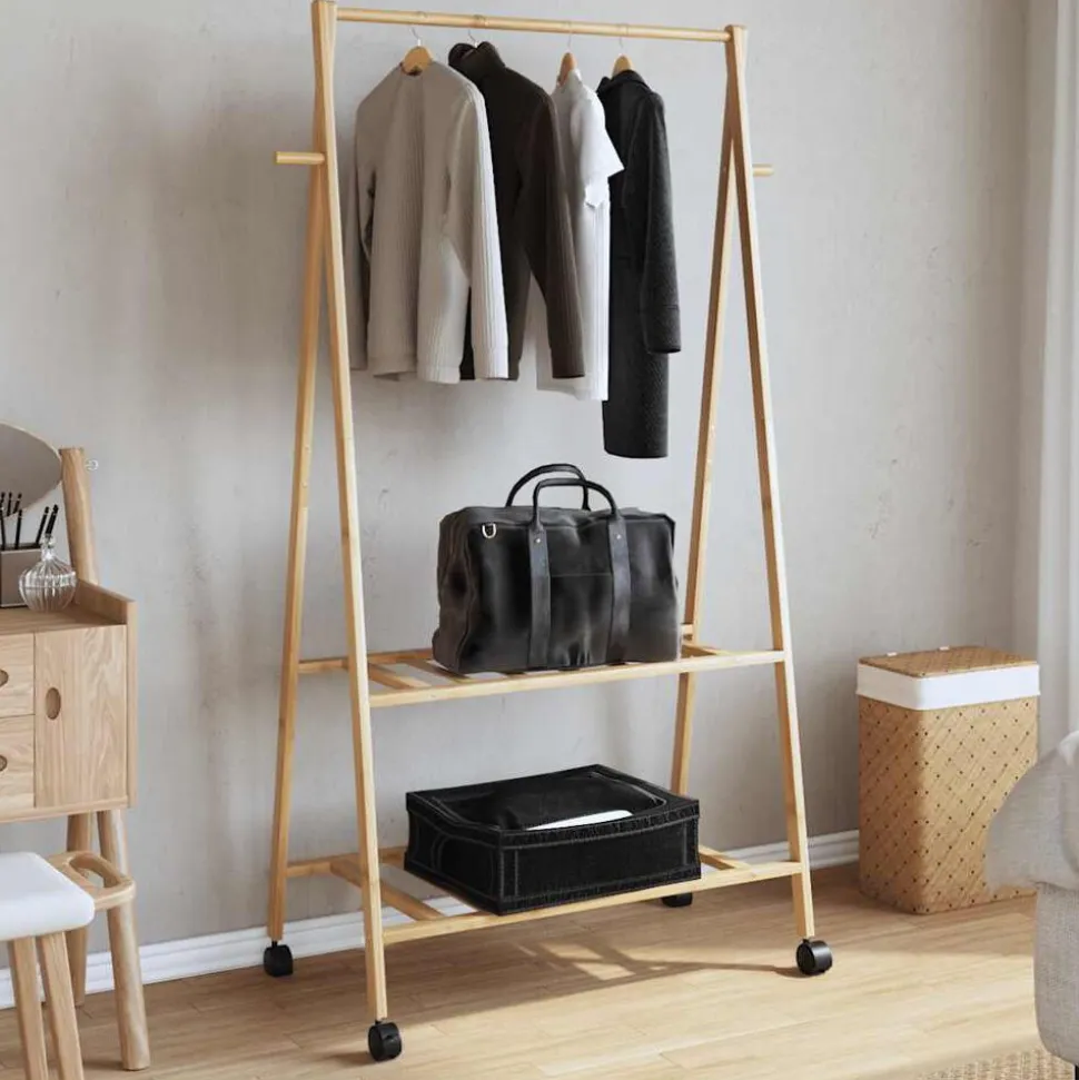 vidaXL Kledingrek met schappen en wielen 96x45,5x155,5 cm bamboe