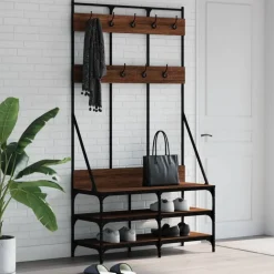 vidaXL Kledingrek met schoenenrek 100x40x184 cm bruin eikenkleur