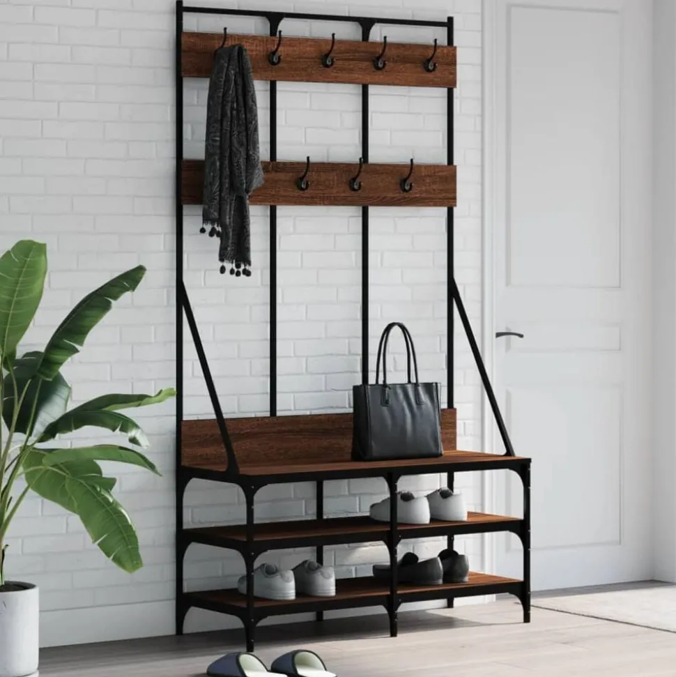 vidaXL Kledingrek met schoenenrek 100x40x184 cm bruin eikenkleur