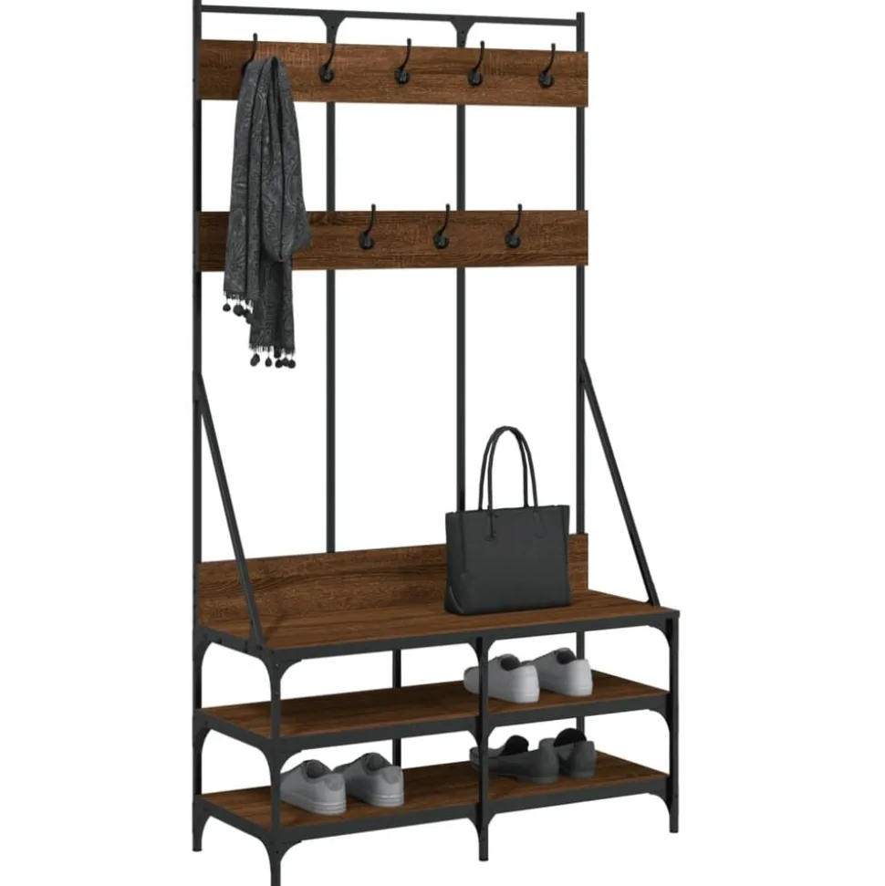 vidaXL Kledingrek met schoenenrek 100x40x184 cm bruin eikenkleur