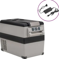 vidaXL Koelbox met handvat en adapter 55 L PP & PE zwart en grijs