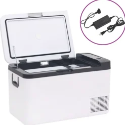vidaXL Koelbox met handvat en adapter 25 L PP & PE zwart en wit