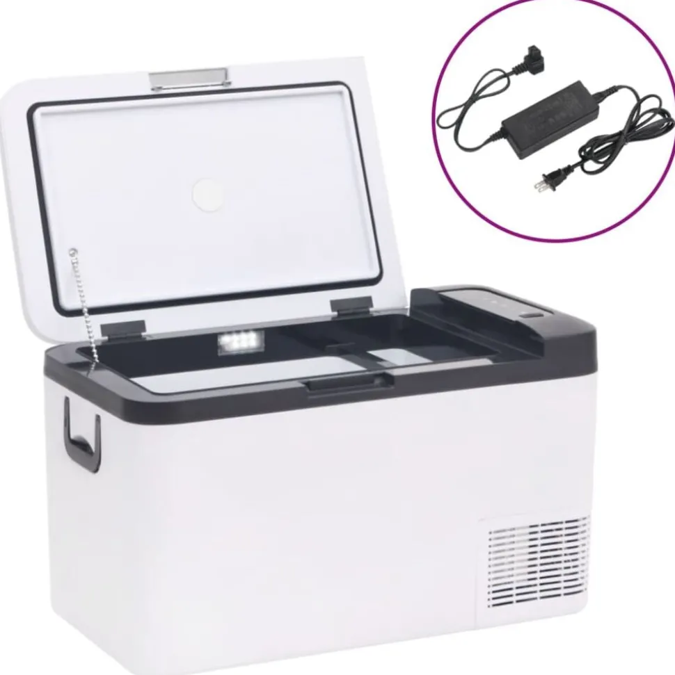 vidaXL Koelbox met handvat en adapter 25 L PP & PE zwart en wit