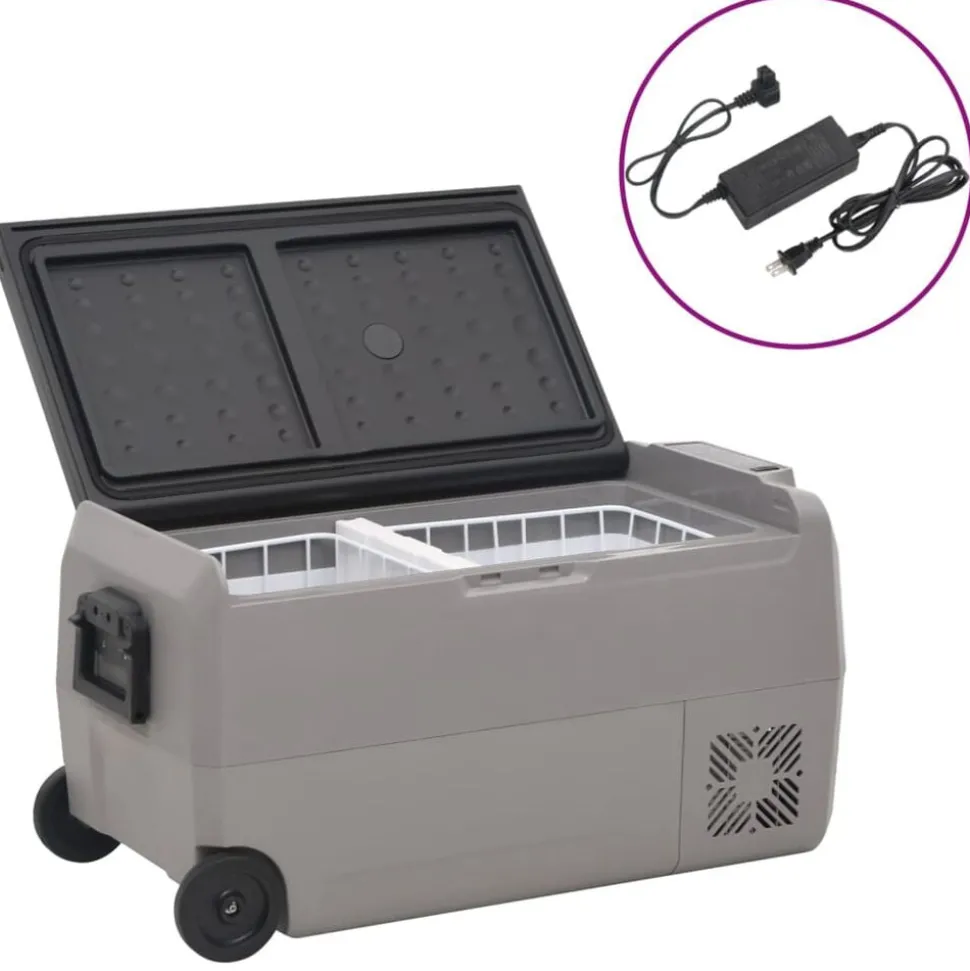 vidaXL Koelbox met wielen en adapter 50 L PP en PE zwart en grijs