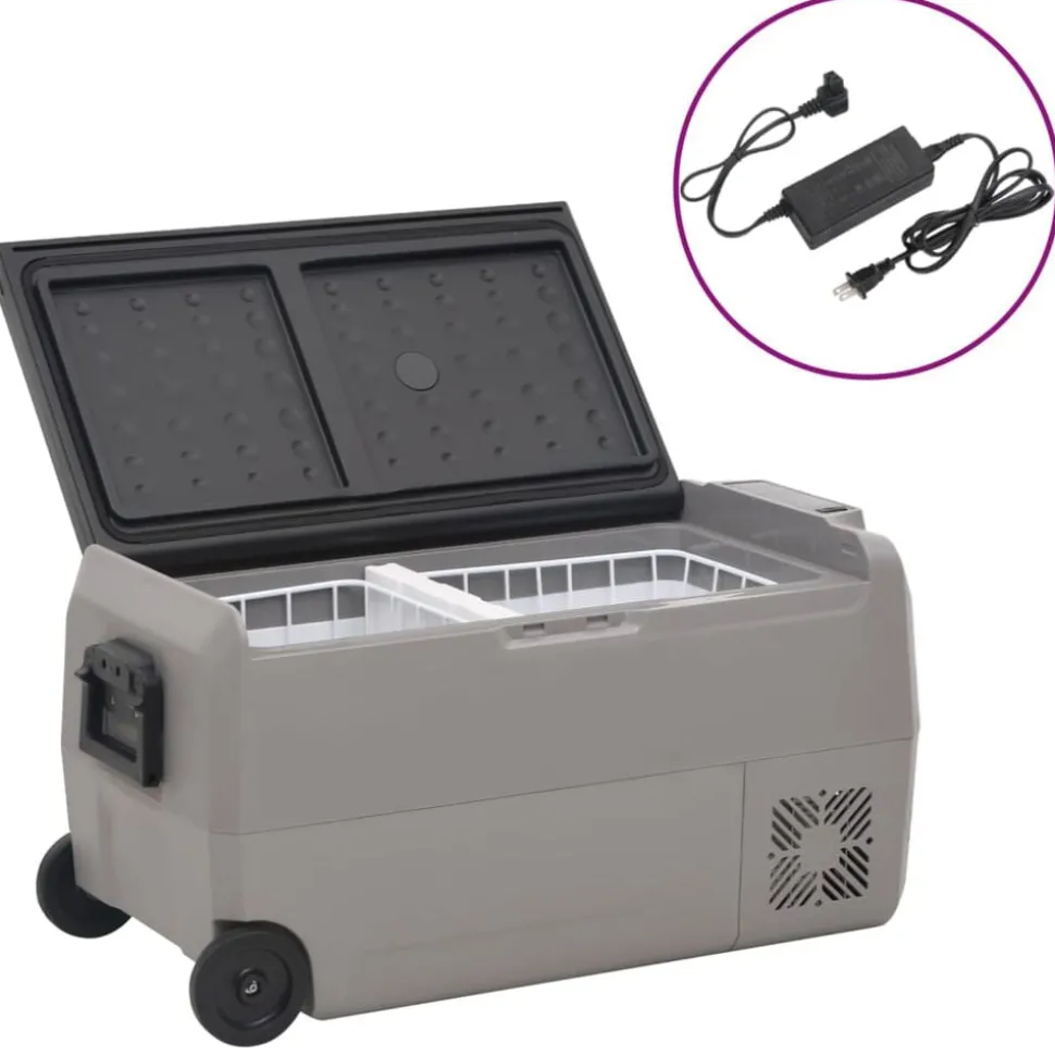 vidaXL Koelbox met wielen en adapter 36 L PP en PE zwart en grijs