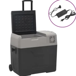 vidaXL Koelbox met wielen en adapter 50 L polypropeen zwart en grijs