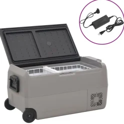 vidaXL Koelbox met wielen en adapter 60 L PP en PE zwart en grijs