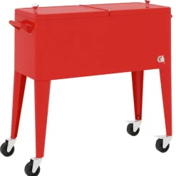 vidaXL Koelbox op wielen 92x43x89 cm rood