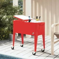 vidaXL Koelbox op wielen 92x43x89 cm rood