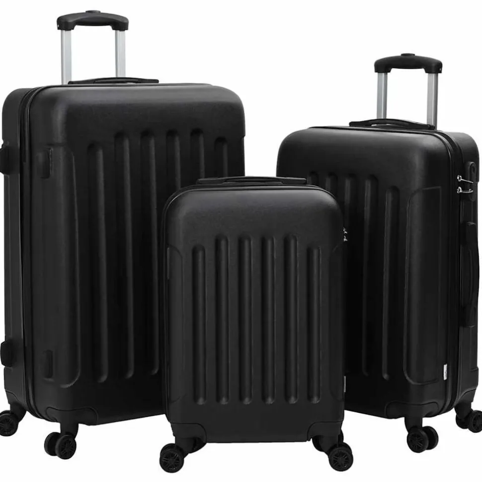 vidaXL Koffer met slot 3 pcs Zwart 50 x 31 x 78 cm ABS Kunststof