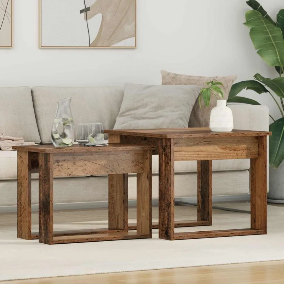 vidaXL Koffietafel Set 2 pcs Oudhout Bewerkt hout