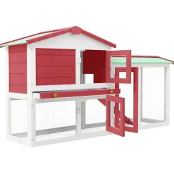 vidaXL Konijnenhok voor buiten groot 145x45x84 cm hout rood en wit