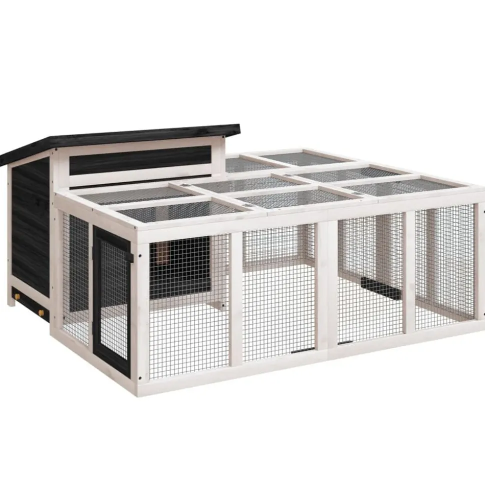 vidaXL Konijnenhok 144x123x67,5 cm massief grenenhout grijs