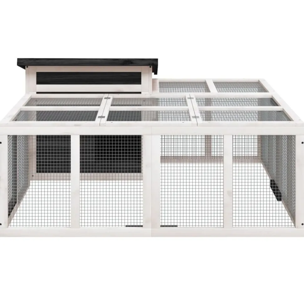 vidaXL Konijnenhok 144x123x67,5 cm massief grenenhout grijs