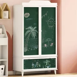 vidaXL Krijtbord Kast met lade ROROS Wit 90 x 45 x 165 cm Bewerkt hout