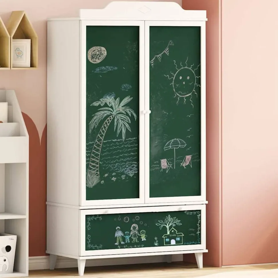 vidaXL Krijtbord Kast met lade ROROS Wit 90 x 45 x 165 cm Bewerkt hout