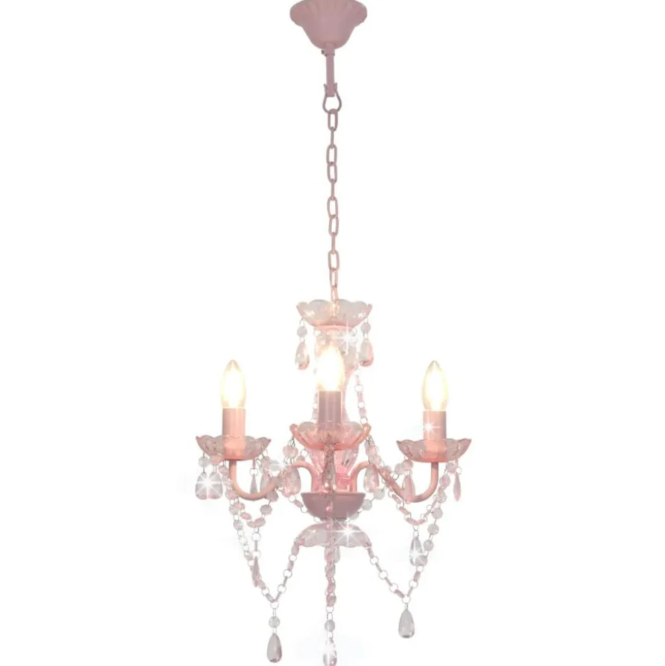 vidaXL Kroonluchter met kralen rond 3xE14 roze