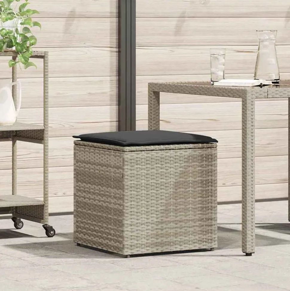 vidaXL Kussenbox met opslag Lichtgrijs 50 x 50 x 50 cm poly rattan