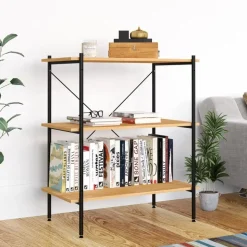 vidaXL 3-laags stellingkast zwart en eiken 80x40x92 cm