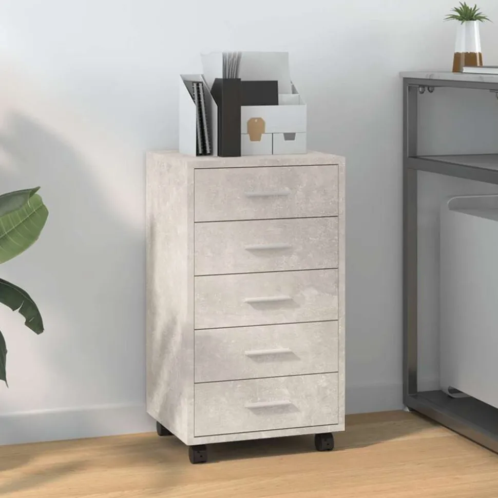 vidaXL Ladekast met wieltjes bewerkt hout betongrijs
