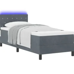 vidaXL LED Box Spring Bed met matras Donkergrijs 80 x 200 cm Fluweel