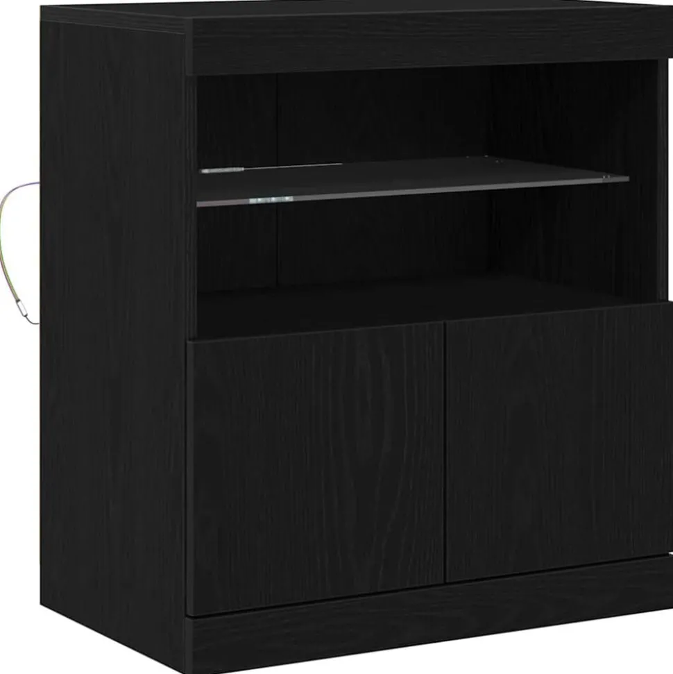vidaXL LED Sideboard Zwart 60,5 x 37 x 67 cm Bewerkt hout