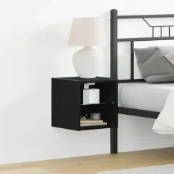 vidaXL LED Wand Bedside Kast Zwart 30 x 28,5 x 30 cm Bewerkt hout