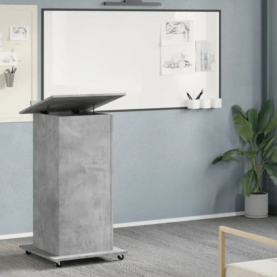 vidaXL Lessenaar met wielen en lade 55x55x107 cm hout betongrijs