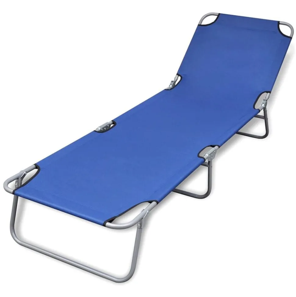 vidaXL Ligbed inklapbaar gepoedercoat staal blauw
