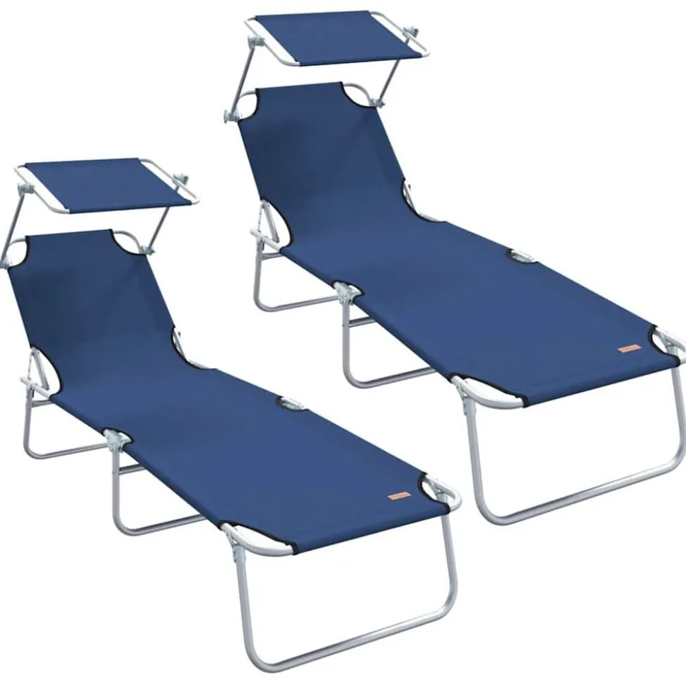 vidaXL Ligbed inklapbaar met luifel staal en stof blauw