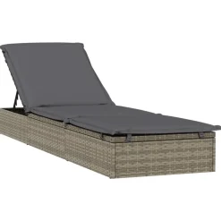 vidaXL Ligbed met kussen 1 st 201x55x62 cm poly rattan grijs