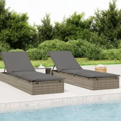 vidaXL Ligbed met kussen 1 st 201x55x62 cm poly rattan grijs