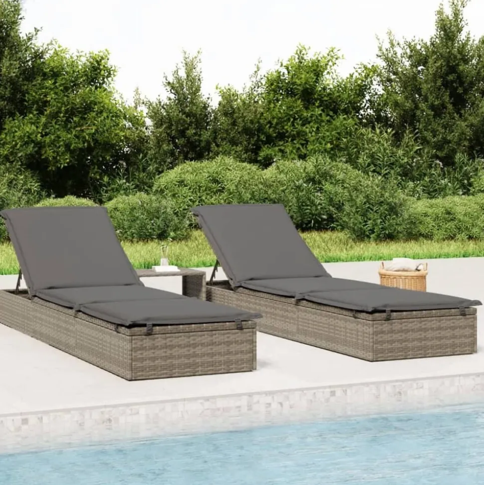 vidaXL Ligbed met kussen 1 st 201x55x62 cm poly rattan grijs