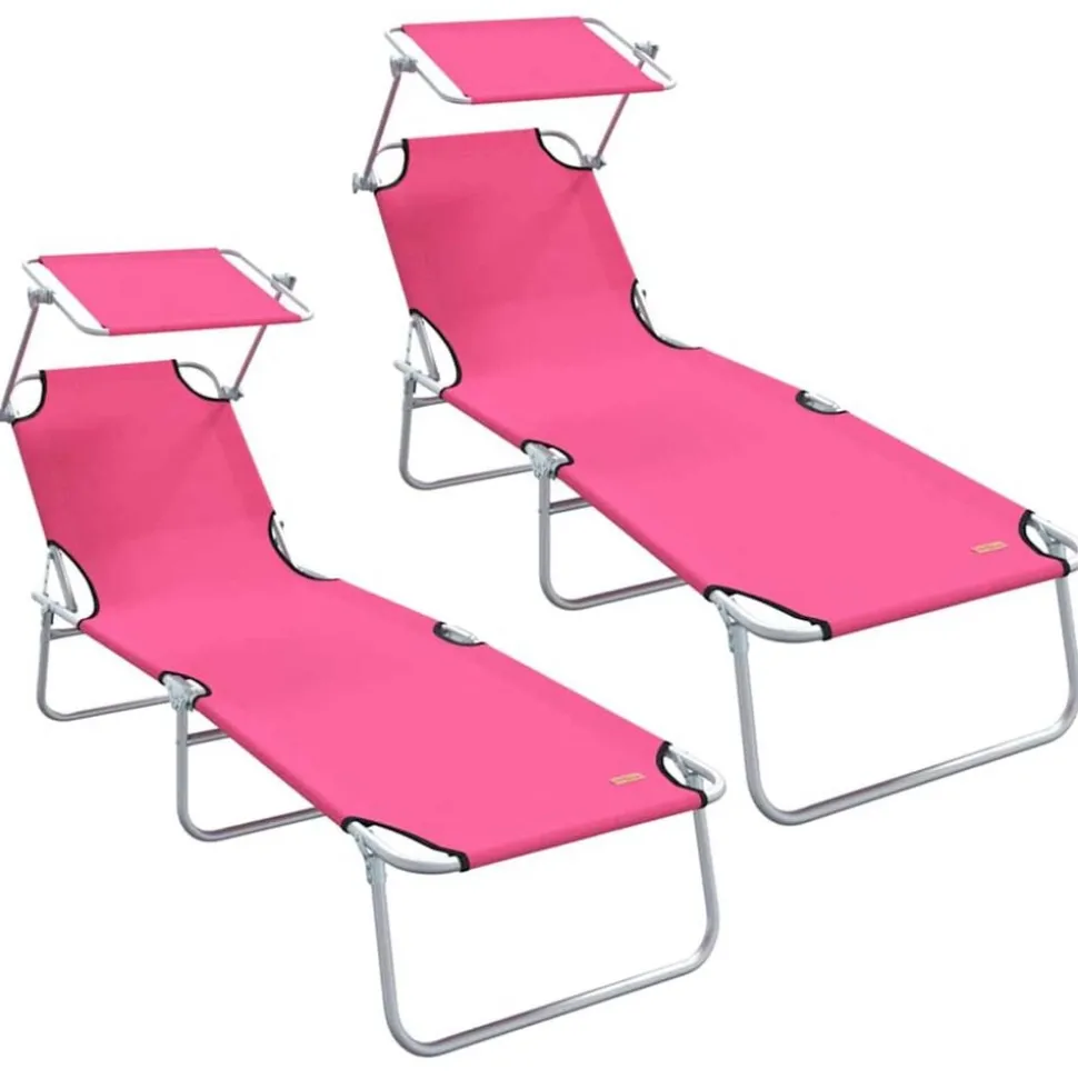 vidaXL Ligbed met luifel inklapbaar staal magenta