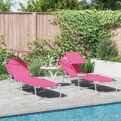 vidaXL Ligbed met luifel inklapbaar staal magenta