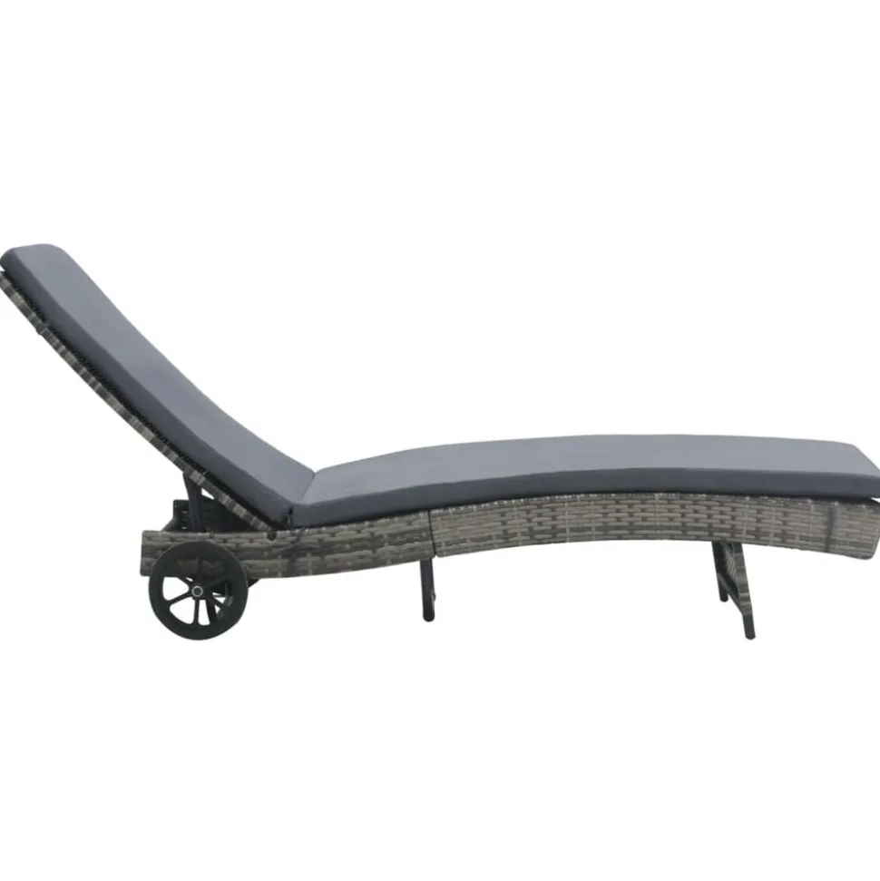 vidaXL Ligbed met wielen en kussen poly rattan antraciet