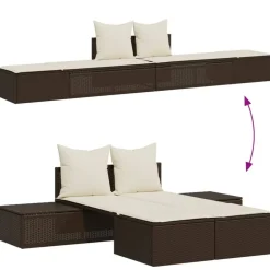 vidaXL Ligbed 2-persoons met kussens poly rattan bruin